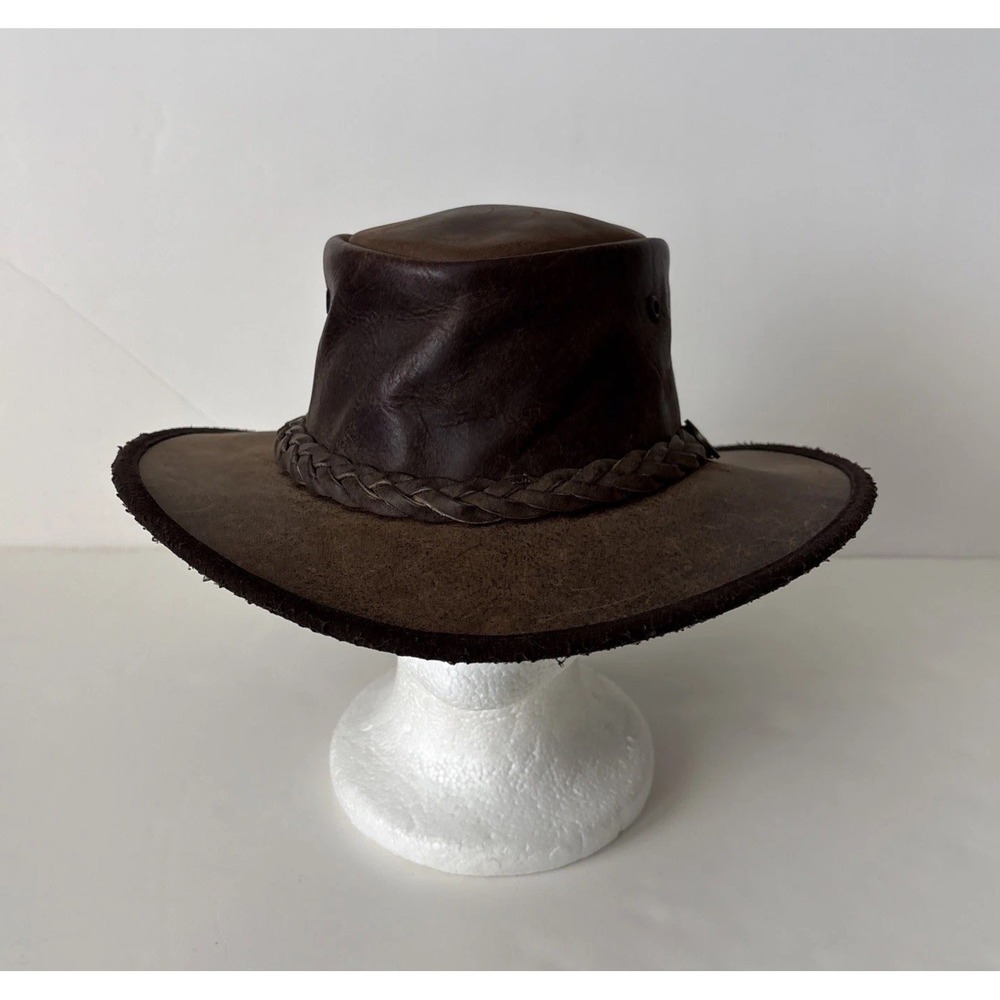 Barmah Australia Foldaway Bronco Leather Hat Brown Men S 1060 Waterproof 50+ UPF - Picture 4 of 16